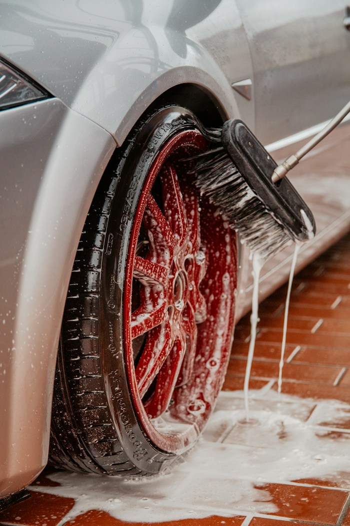 Wheel being washed
